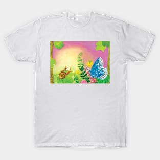 Little Ant, Snail and Blue Butterfly Talking in a Secret Garden T-Shirt